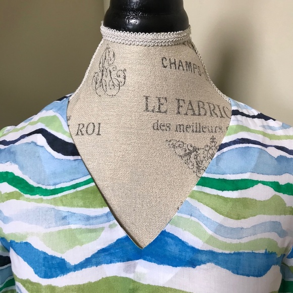 Charlotte Brody Blouse Top Shirt Womens XS Blue White Green 3/4 Sleeve V-Neck - Picture 7 of 12